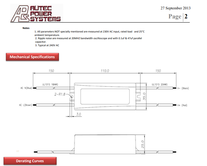 Autec LED Driver, AC/DC, Constant Voltage, 15W 12V 1.25A