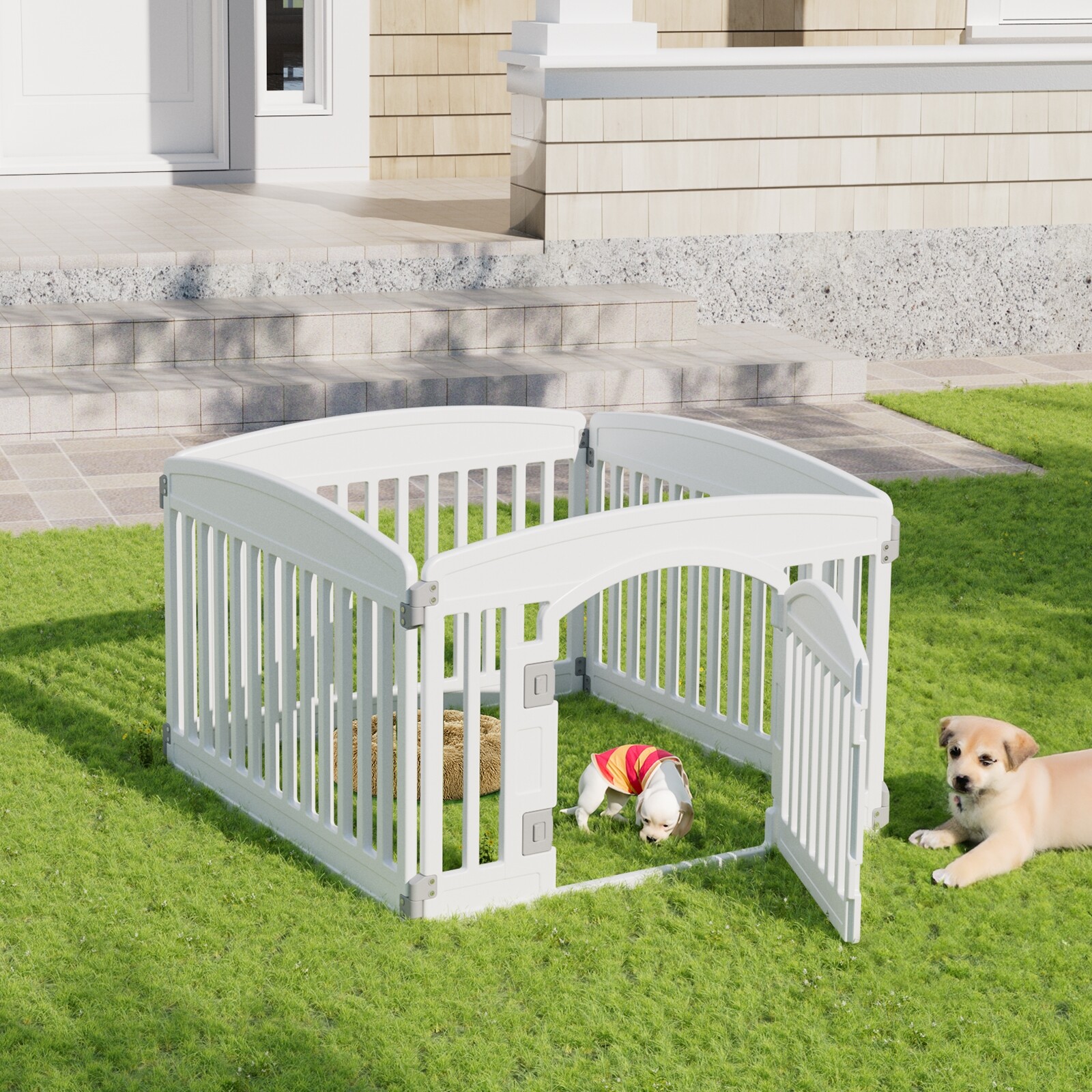Dog Playpen Plastic Pet Playpen 4/6 Panel 24in Lockable Sliding Door Suction Cup