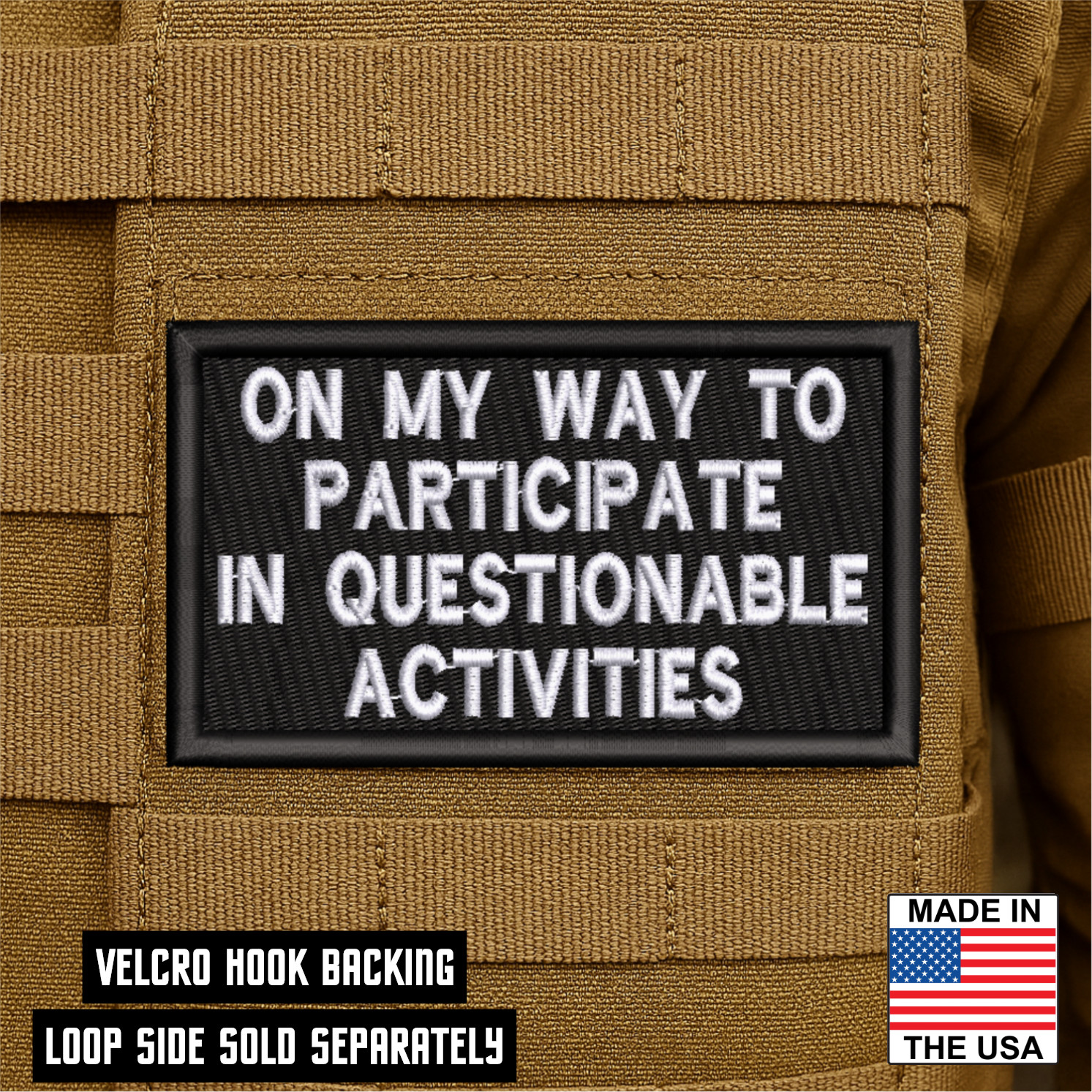 Questionable Activities Embroidered Morale Patch - 2" X 3.5", Hook & Loop Back
