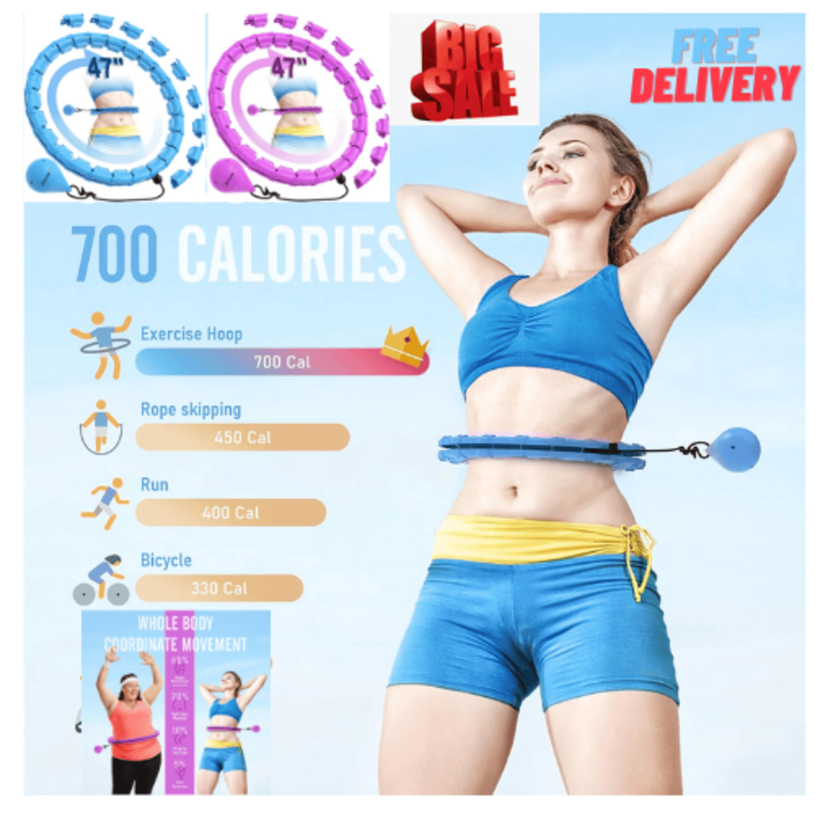 Hoop Fit Plus Size 47", Weighted Hula Hoops for Adults Weight Loss