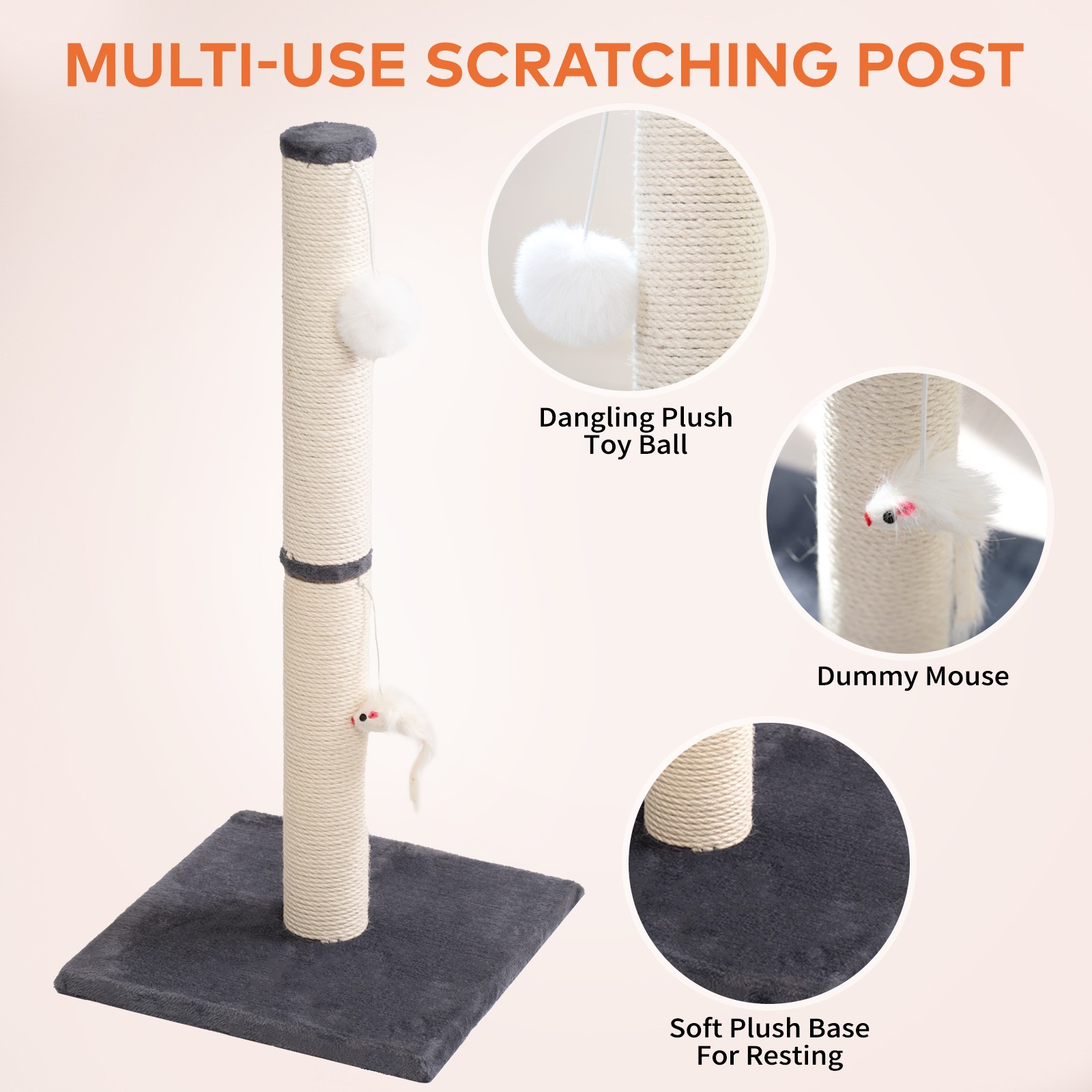 Cat Scratching Post, 25"H Sisal Vertical Scratcher Post with Toys for Indoor