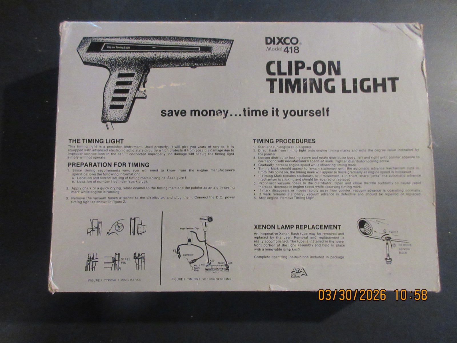 Vintage Dixson Dixco Clip-on Timing Light Timing Light Model 418