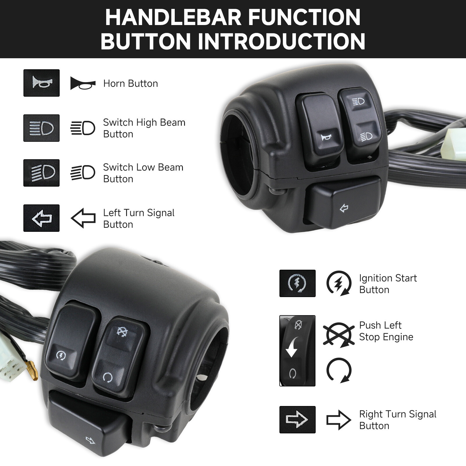 1" 25mm Handlebar Control Switch + Wiring Harness For Harley Sportster 883 1200