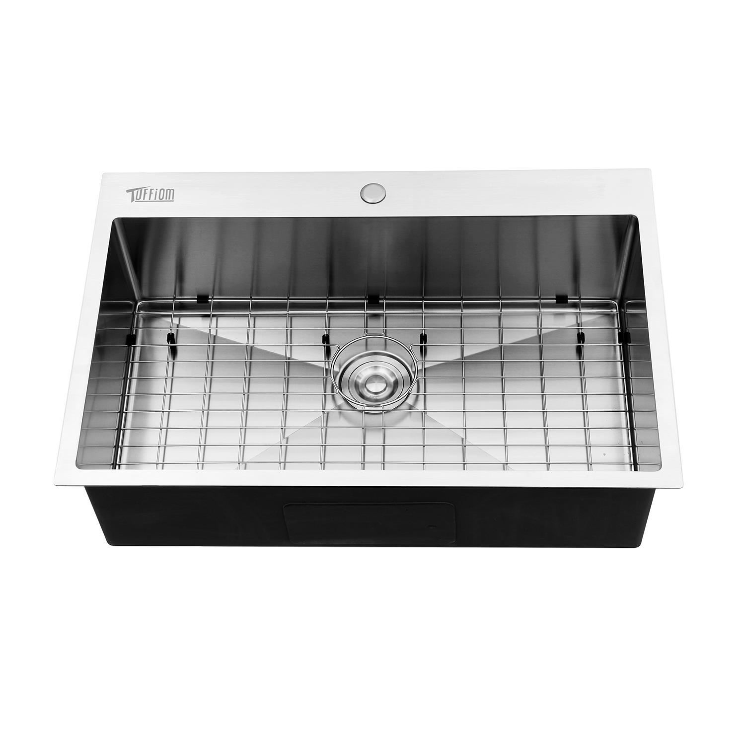 33"x 22"x 9" Single Basin Stainless Steel Top Mount Kitchen Sink w/ Bottom Grid