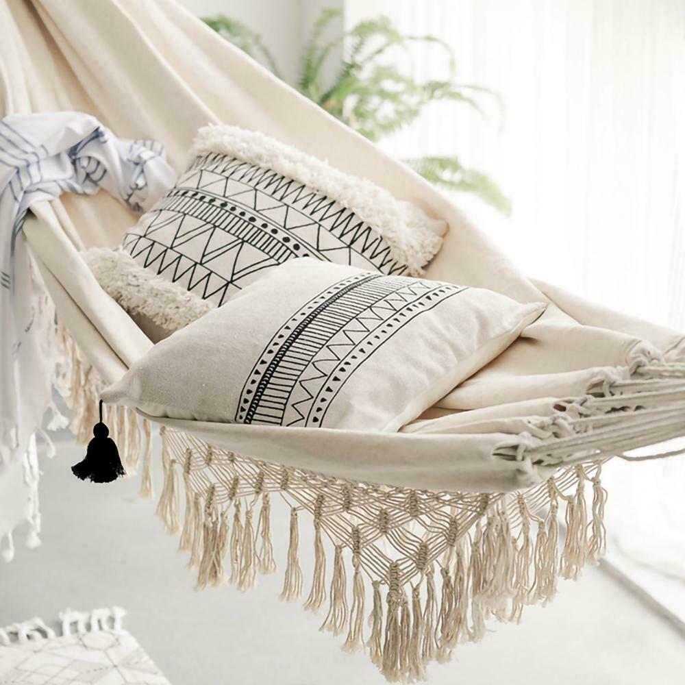 Boho Tassel Nest Hammock Swing Chair Bed Brazilian Macrame Fringed Net 2 Person