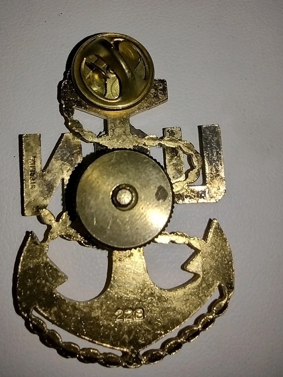 Vintage USN US NAVY Anchor Rope Sterling Silver Letters WWII pin ~1.75"