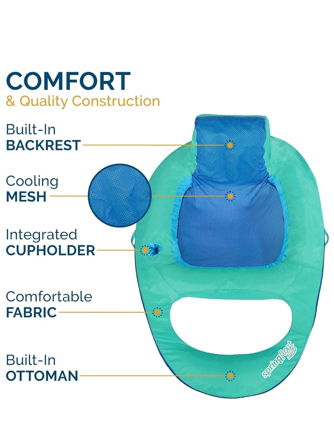 SwimWays Spring Float Recliner Pool Lounge Chair Hyper-Flate Valve Aqua 55”x38”
