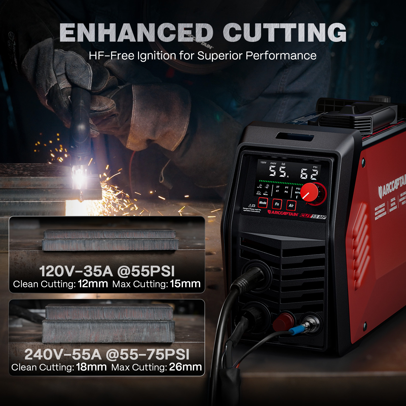ARCCAPTAIN CUT55 MP Plasma Cutter 1"(26mm)Cut 110V/220V Dual Voltage APP Control