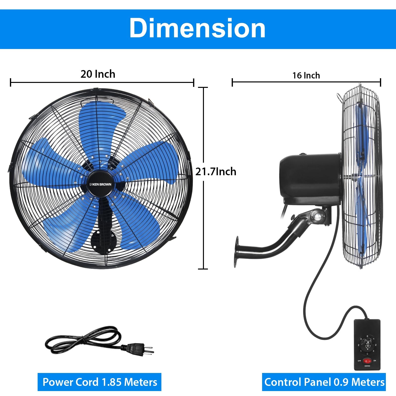 18 Inch Industrial Oscillating Wall Mount Fan 4200CFM 3- Speed