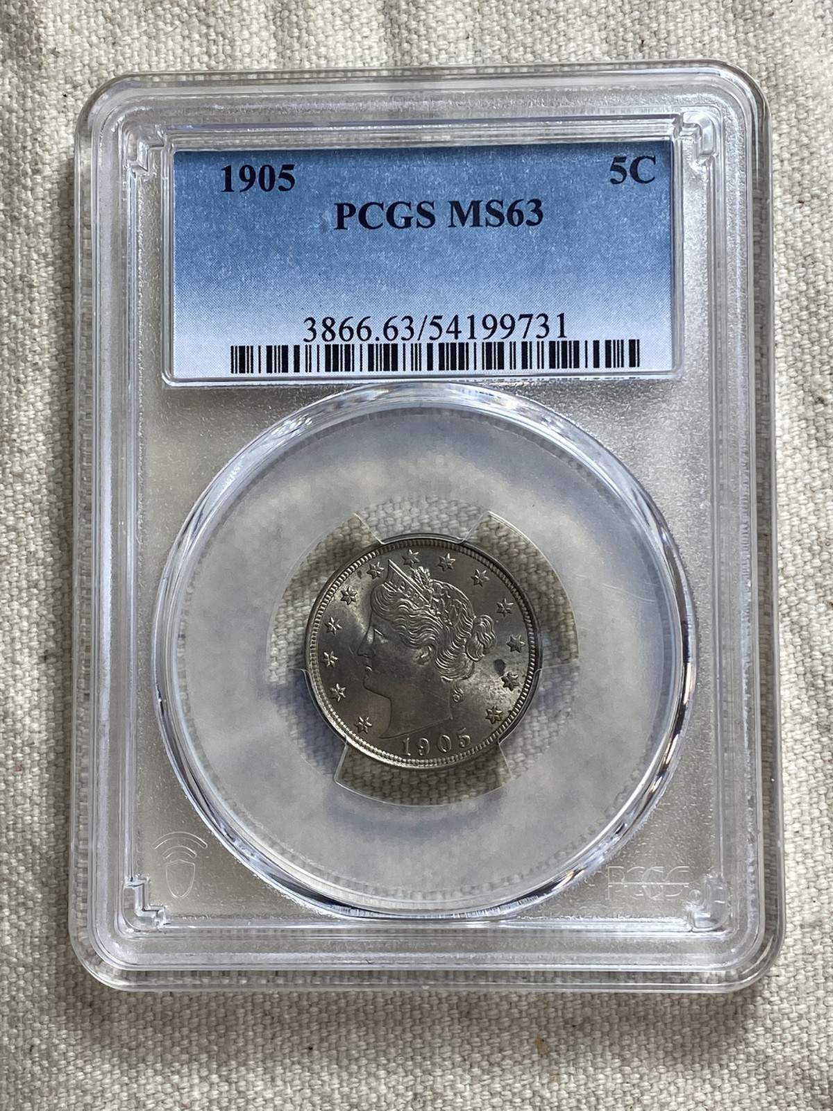 1905 PCGS MS63 Liberty V Nickel Obverse Strike Thru