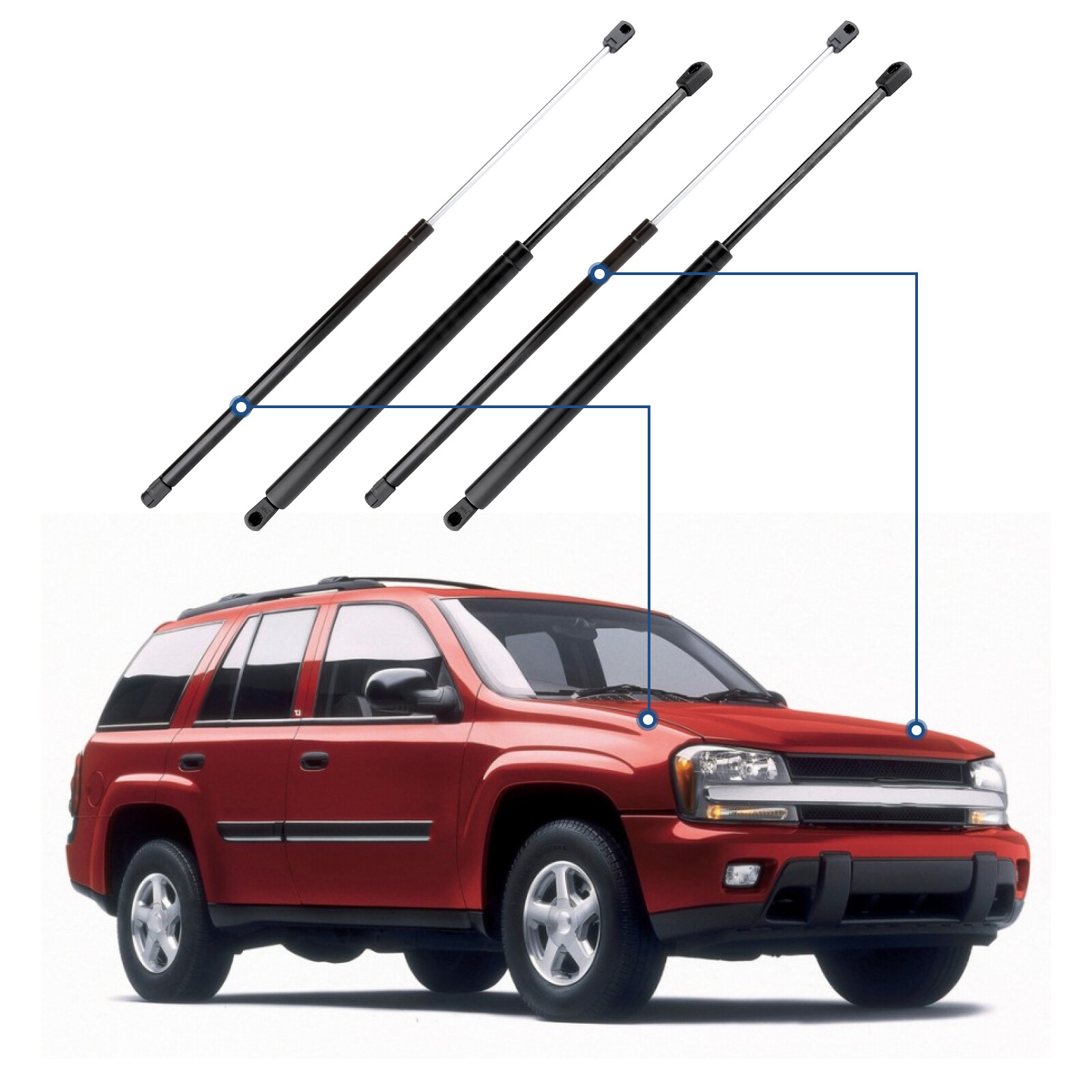 For 2002-2009 Chevy Trailblazer 4 Pcs Window + Liftgate Lift Supports Struts