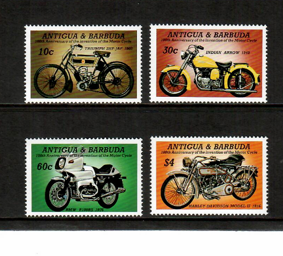 Antigua 1985 - Motorcycles - Set of 4 Stamps - Scott #840-3 - MNH
