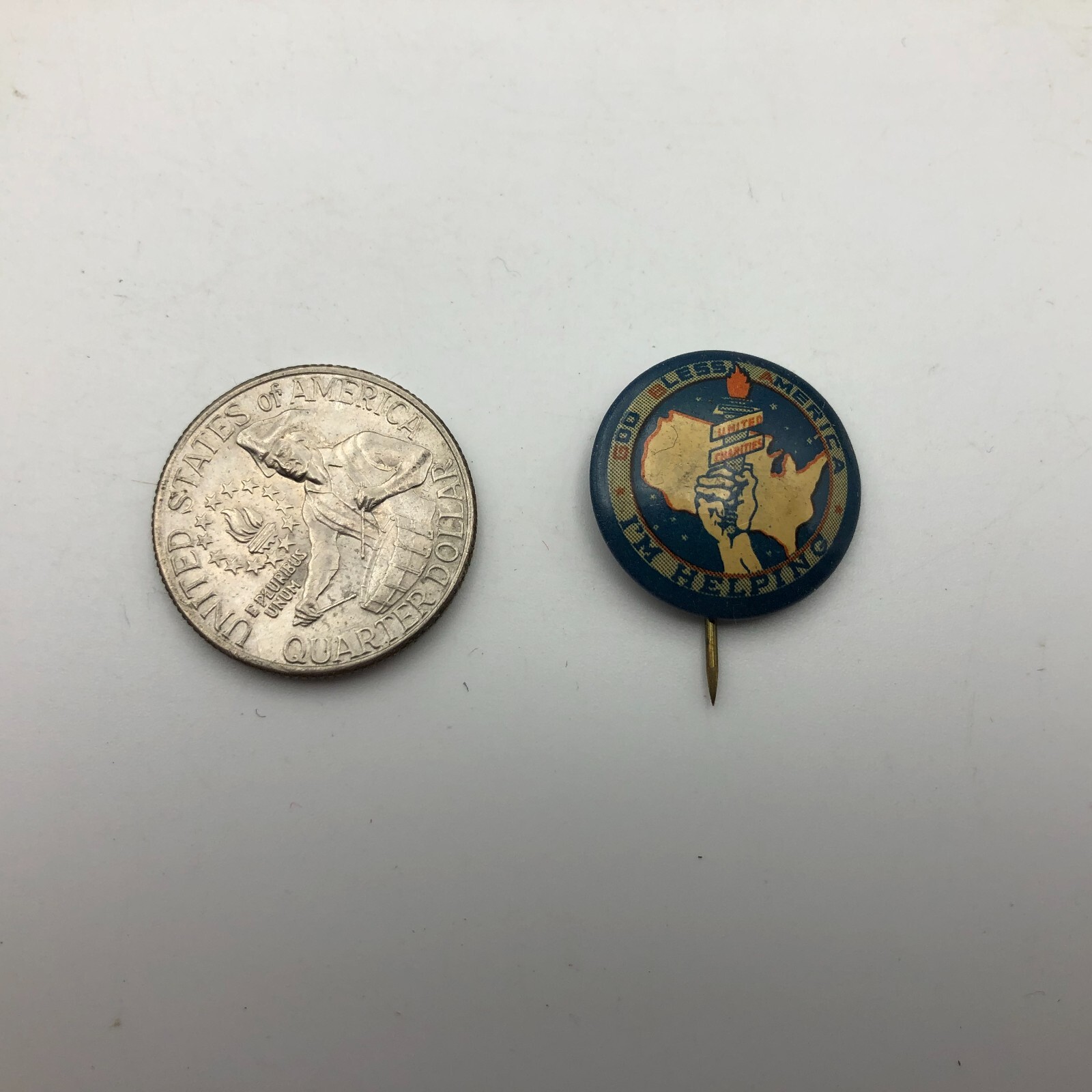 Vintage God Bless America Pinback Button Pin Patriotic Torch