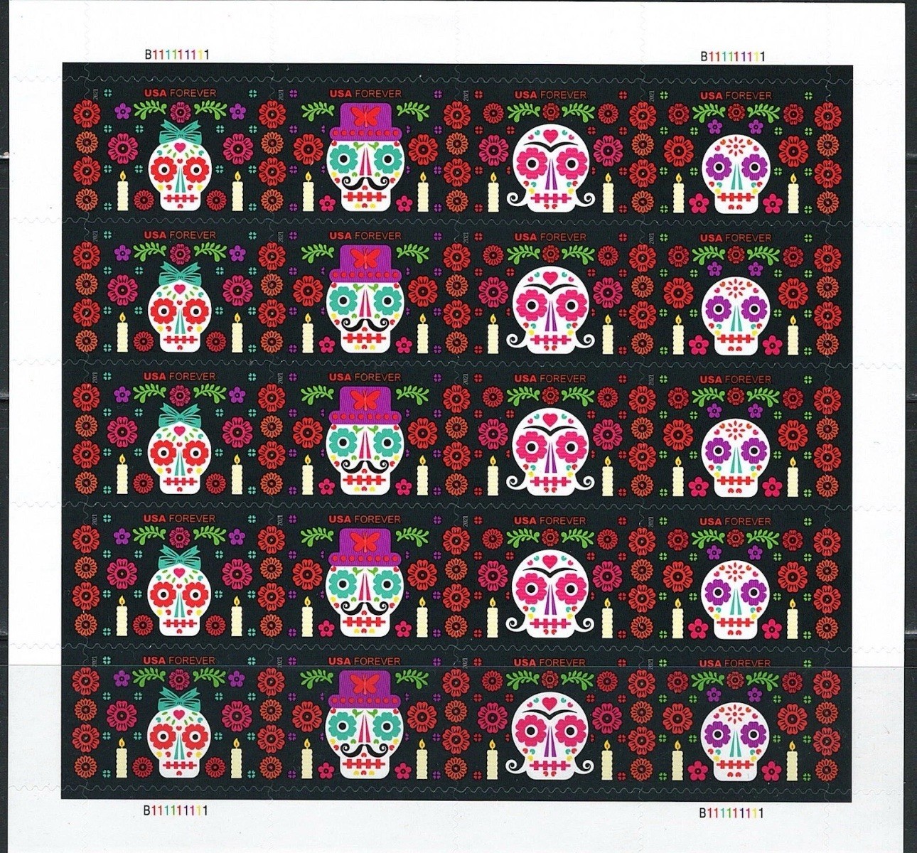 2021 USPS SHEET OF 20 FIRST CLASS LETTER STAMPS   -DAY OF THE DEAD73¢