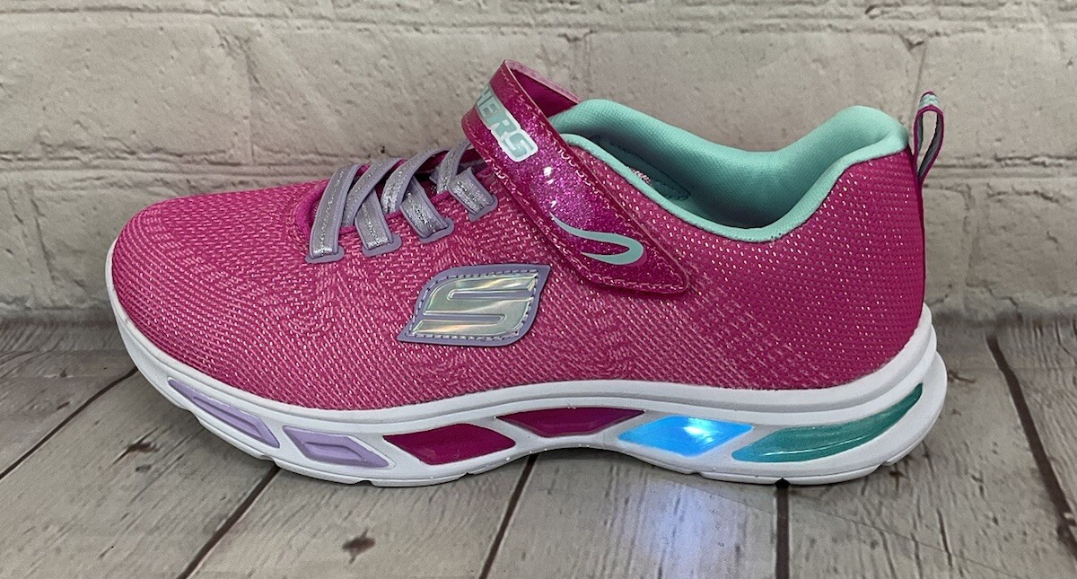 Skechers LiteBeems Shimmer Fashion Girls Hot Pink Lavender Shoes Light Up Size 5