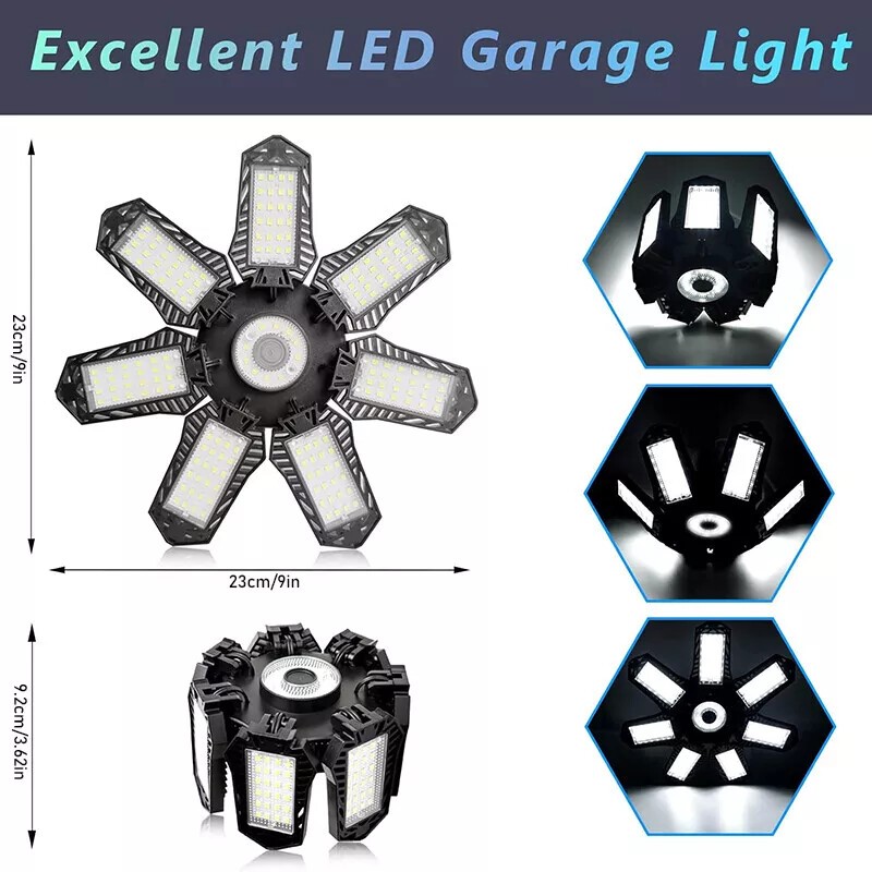 2Pack LED Garage Light 600W 12000000LM Deformable Bright Shop Ceiling Bulb Lamps