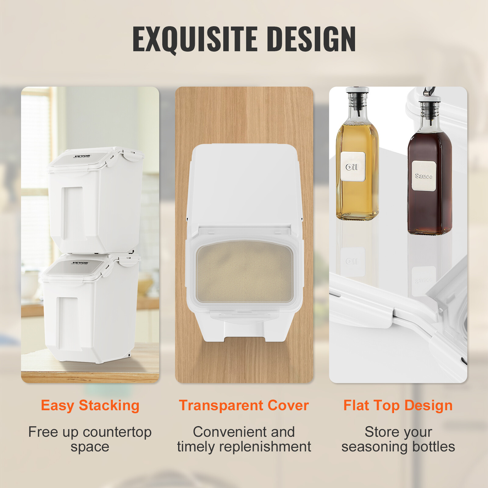 VEVOR 2x15L Ingredient Storage Bin Dog Pet Food Storage Container On Wheel w/Cup