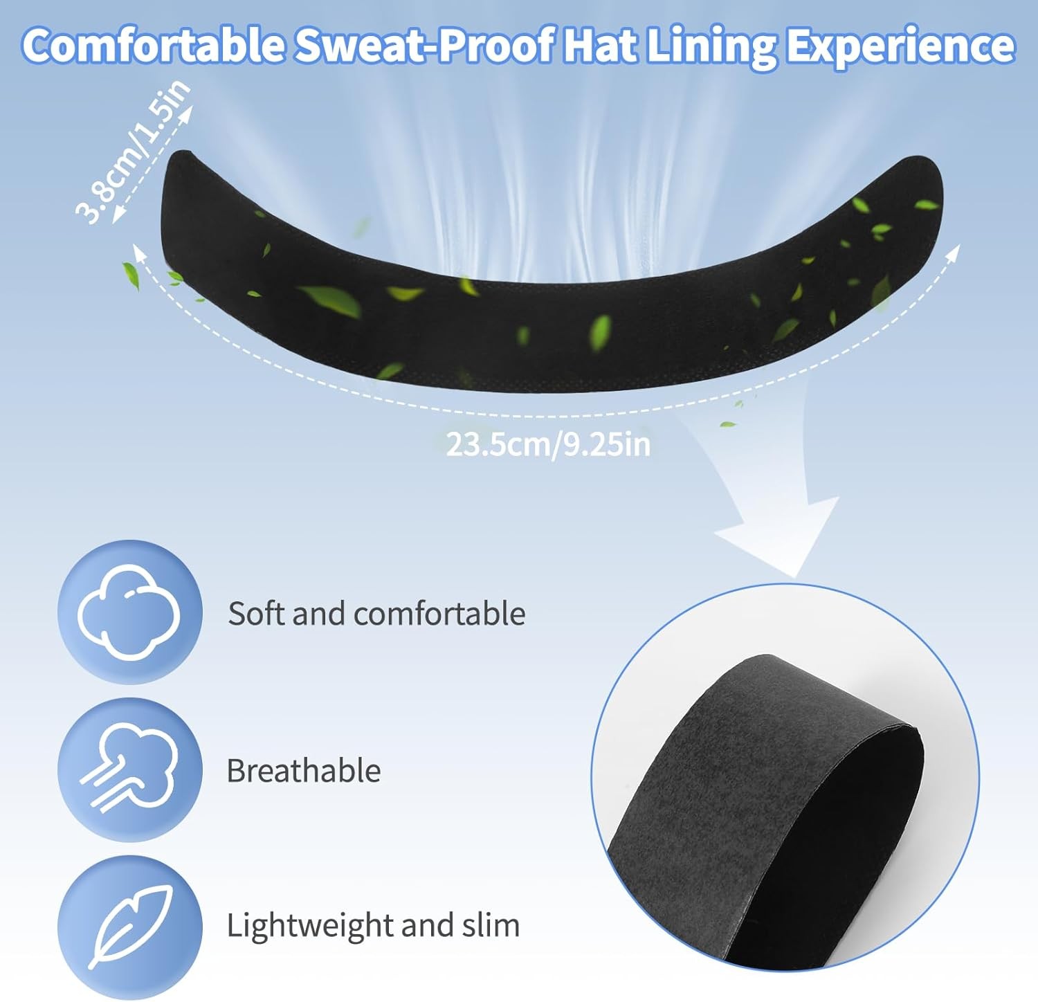 60 PCS Hat Sweat Liner,Prevents Stains Absorbent Shields Protector Black