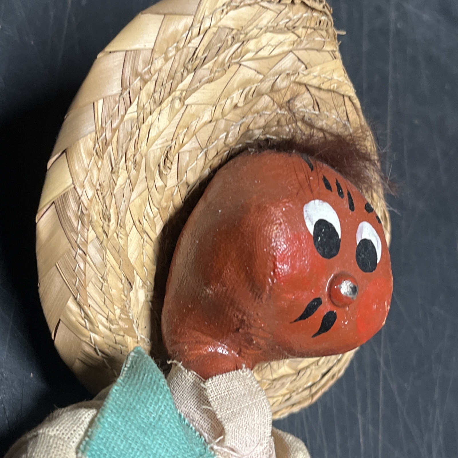 Vintage Mexican Hand Made Painted Oil Cloth Folk Art Dolls 9”Tall