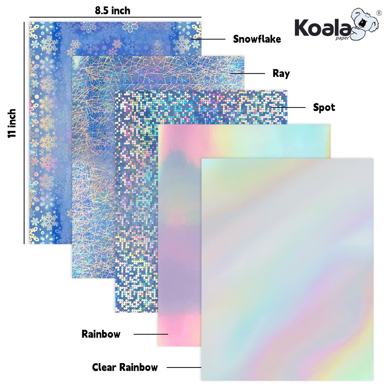 20-100 Mixed Koala Holographic Vinyl Sticker Paper for Inkjet + Laser Waterproof