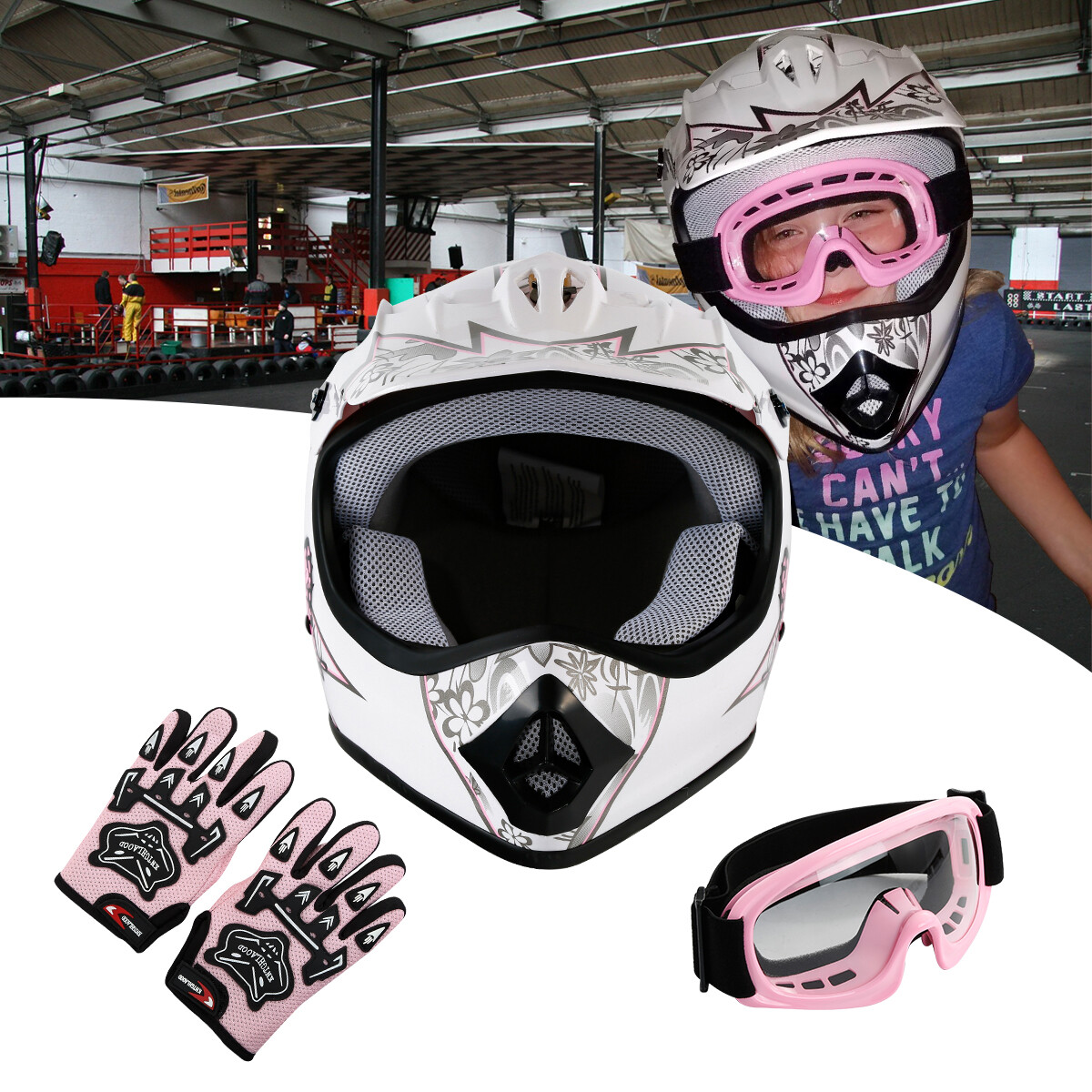 DOT Youth Kids Butterfly Dirt Bike Off Road ATV Helmet Motocross Goggles+Gloves