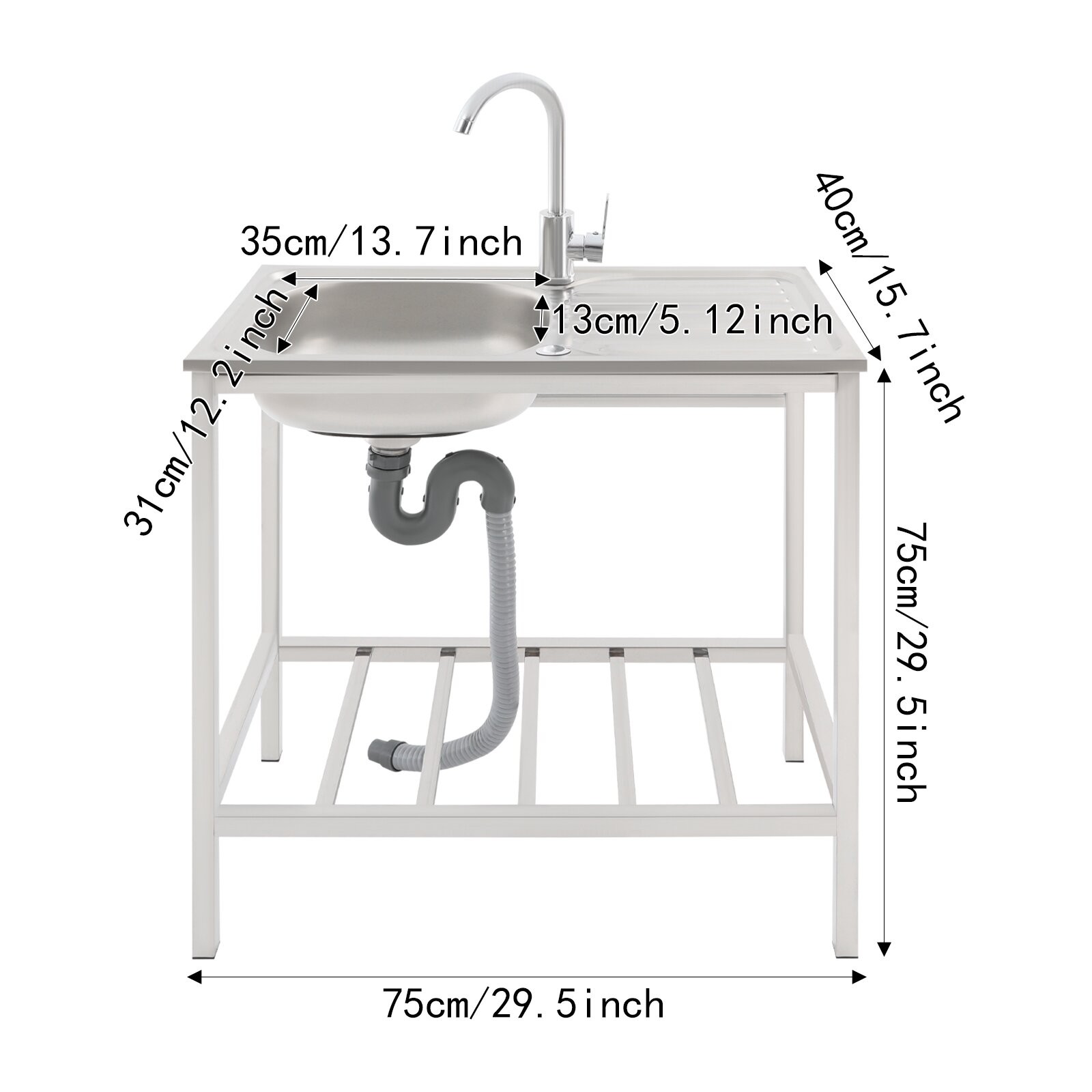 Stainless Steel Outdoor Kitchen Sink with Faucet Hand Washing Station Commercial