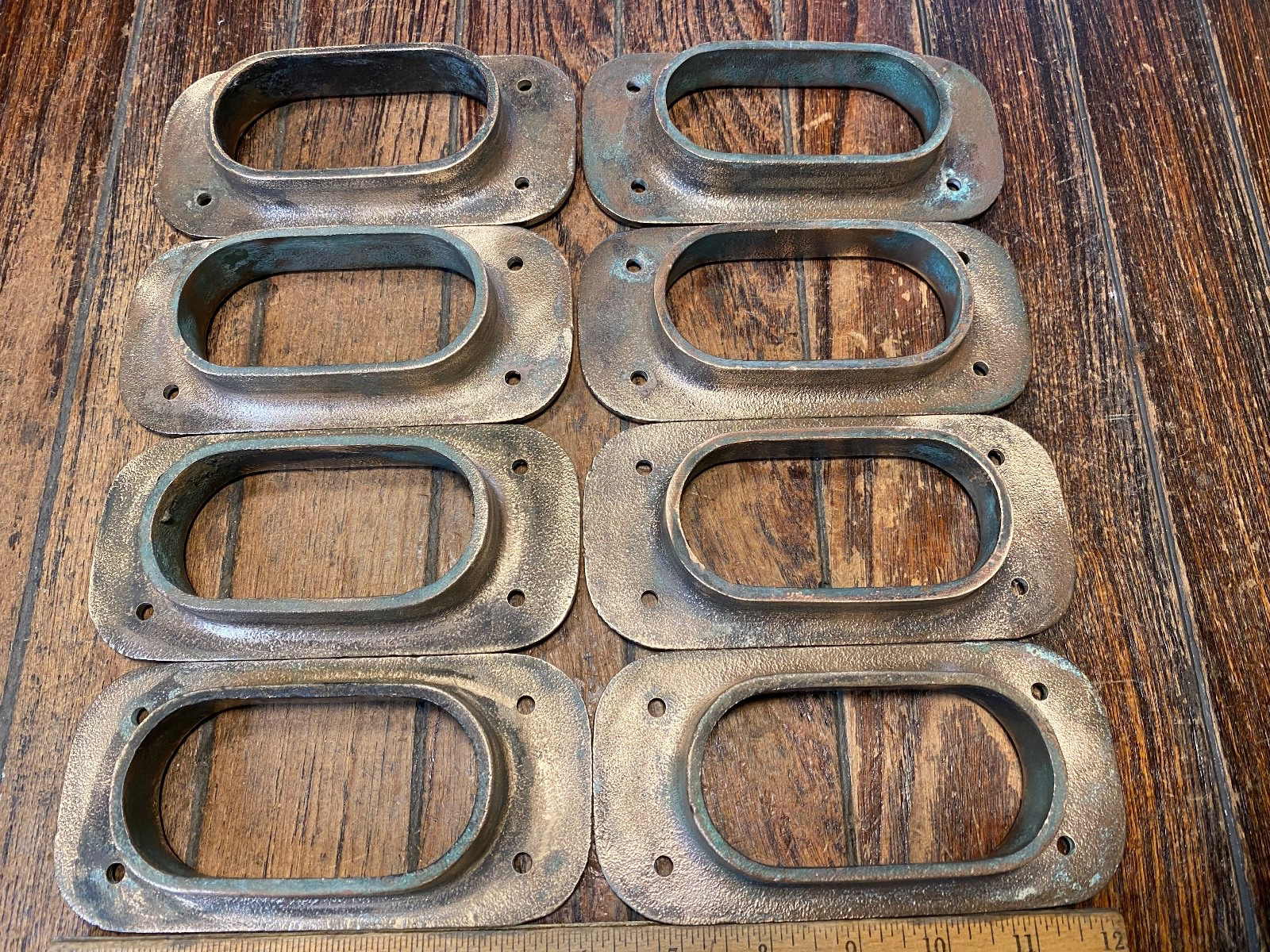 4 SETS OF VINTAGE CAST POLISHED BRONZE HAWSE HOLES 6" X 3" NICE PATINA