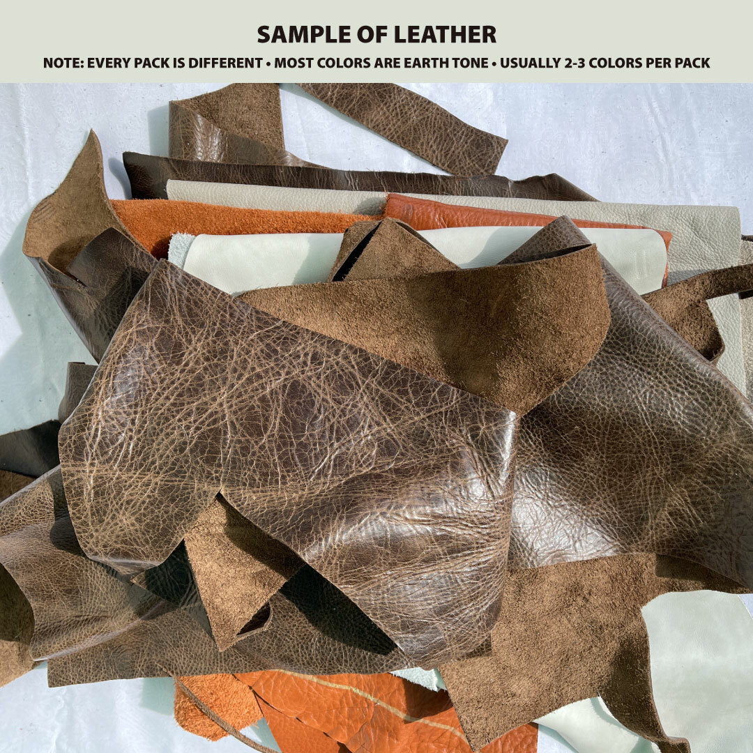 Premium Cowhide Leather Scraps 2 lb. Bag - 3 to 5 Leather Pieces Per Bag