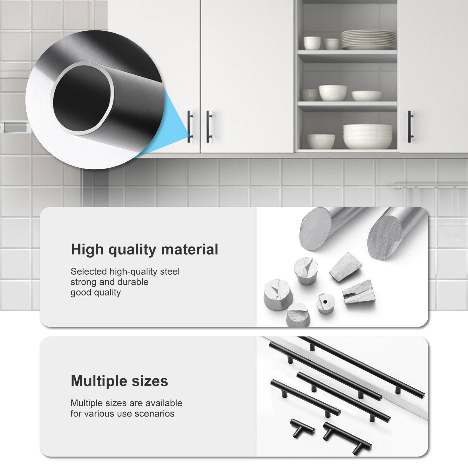 Black Modern Cabinet Handles T Bar Pulls Kitchen Drawer Hardware Stainless Steel