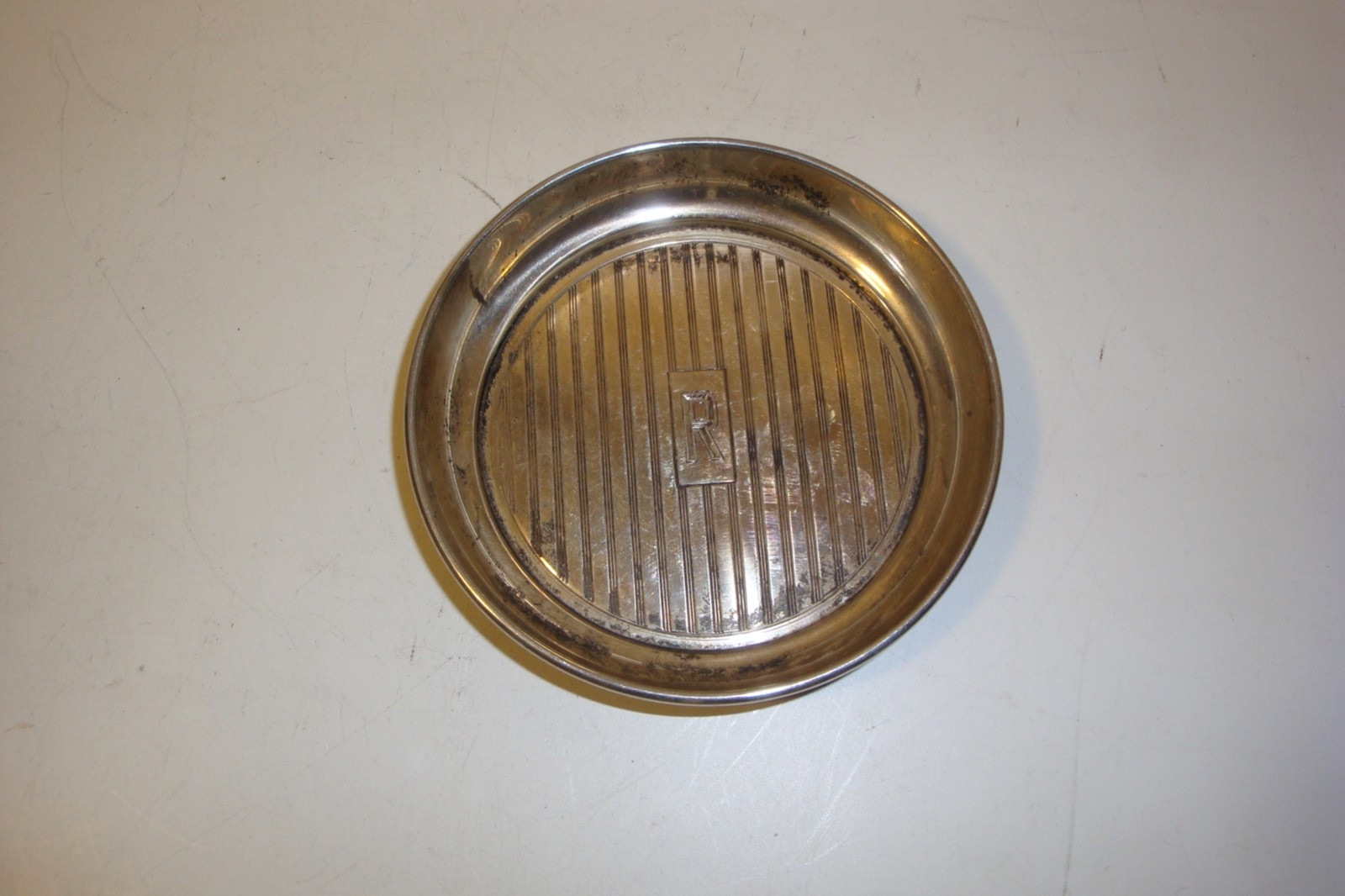 Vintage sterling silver drink coaster or butter pat monogrammed "R" 58 grams