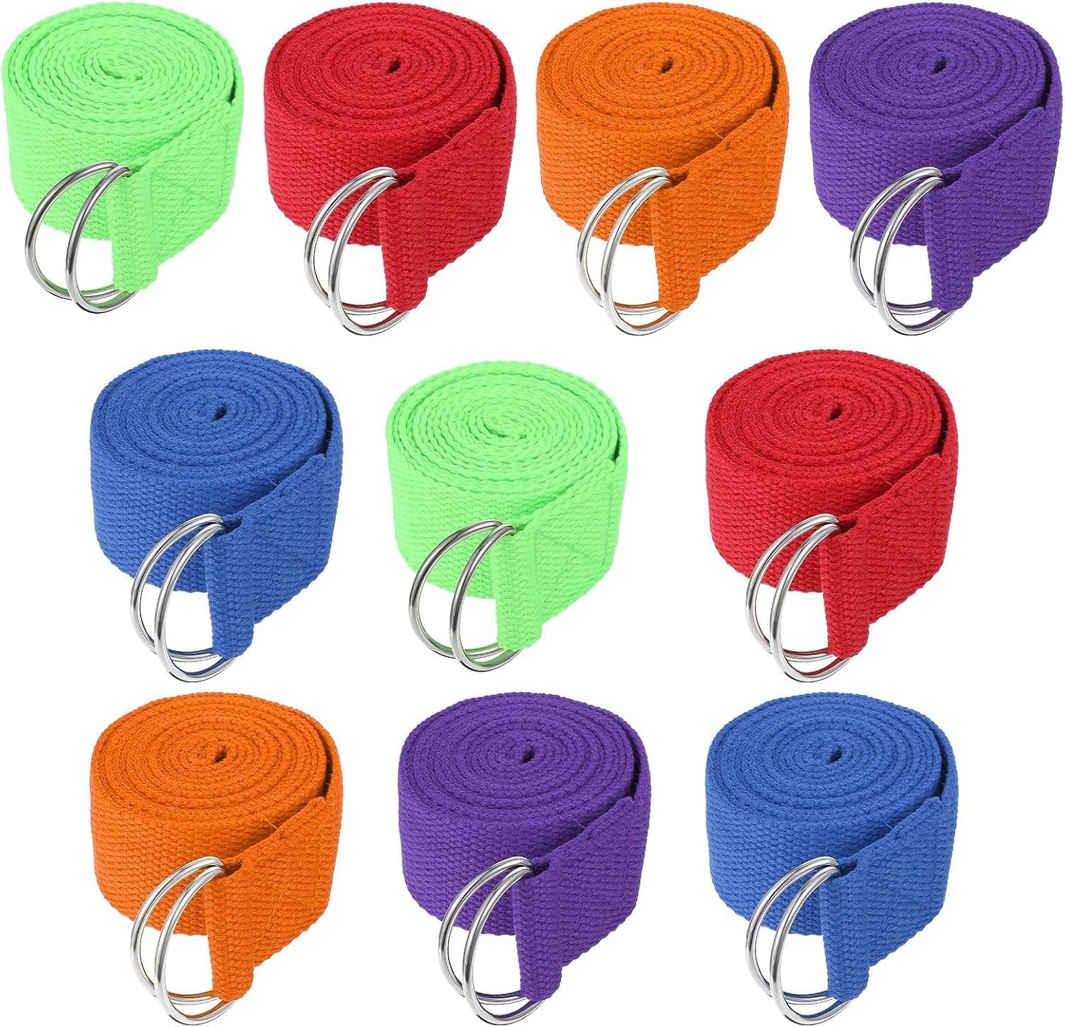 10 Pcs Yoga Strap for Stretching Bulk 6ft Exercise Stretch Band with Metal D Rin