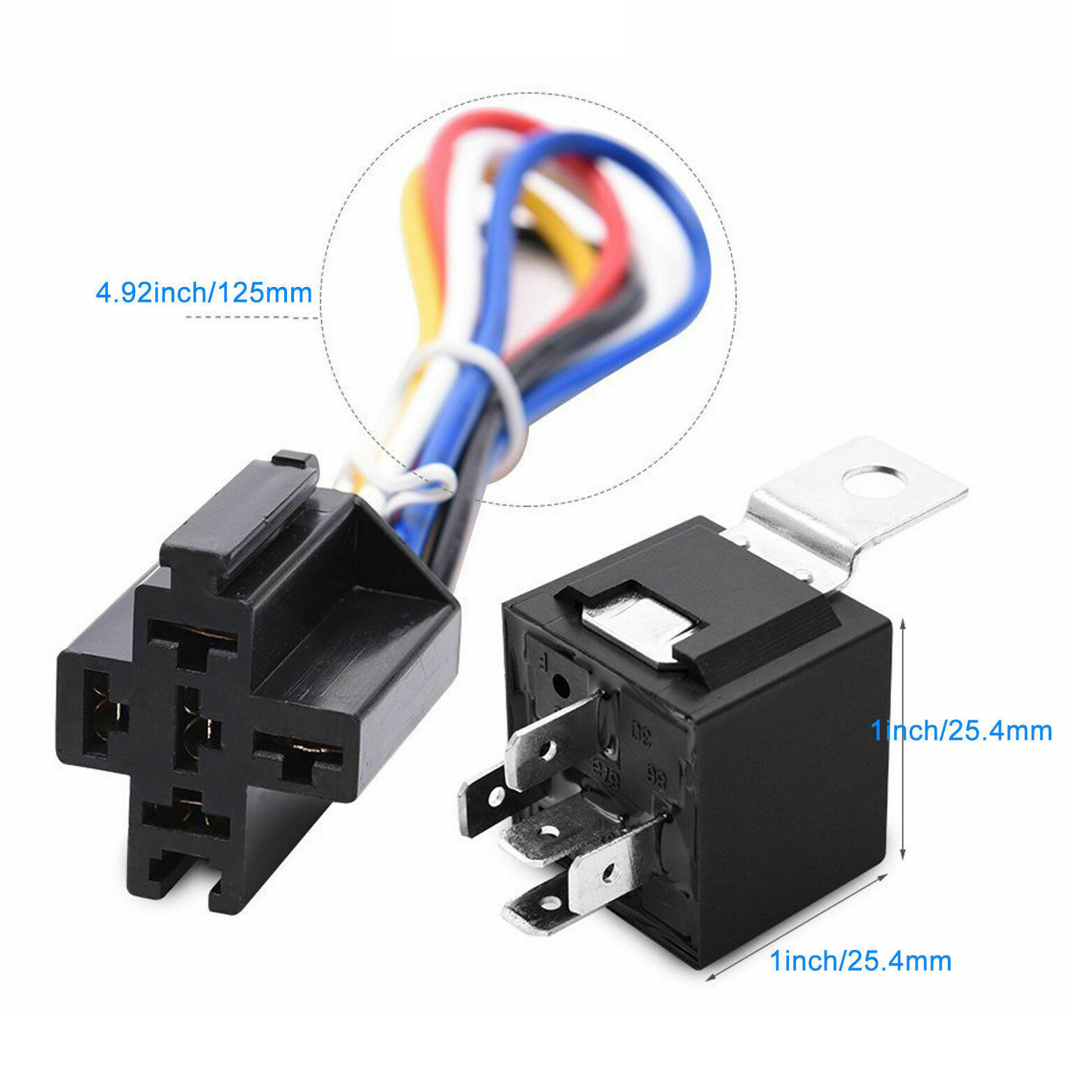 5 Pack 12V 30/40 Amp 5-Pin SPDT Automotive Relay w/ Wires & Harness Socket Set
