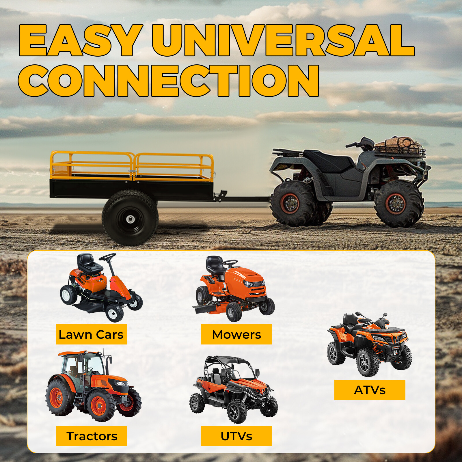 For ATV / UTV Heavy Duty Utility Cart Cargo Trailer Tow Behind Dump Cart 1600lbs