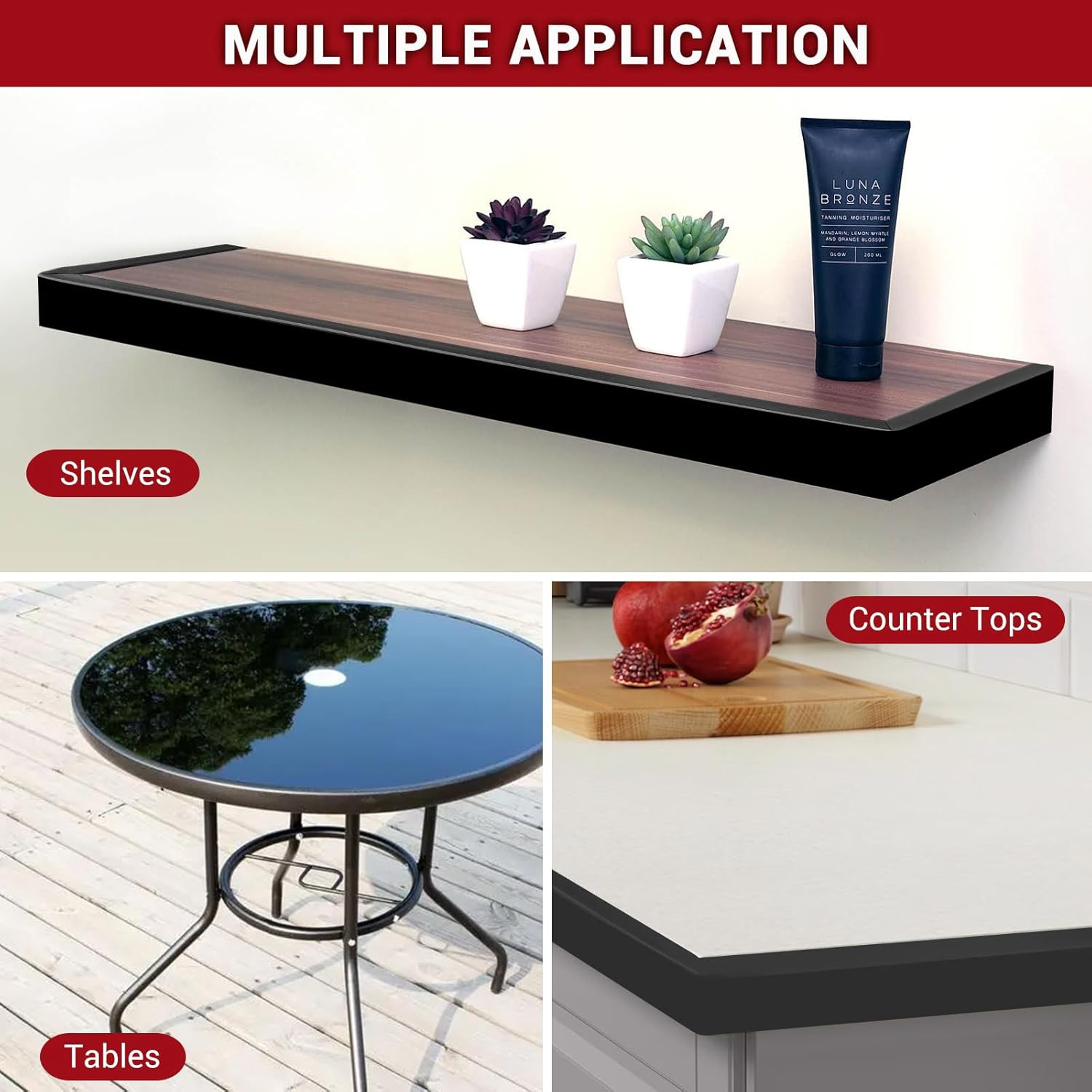 Rubber Edge Trim 3/4" Self Adhesive Flexible U Channel Edge Protector Black 20'