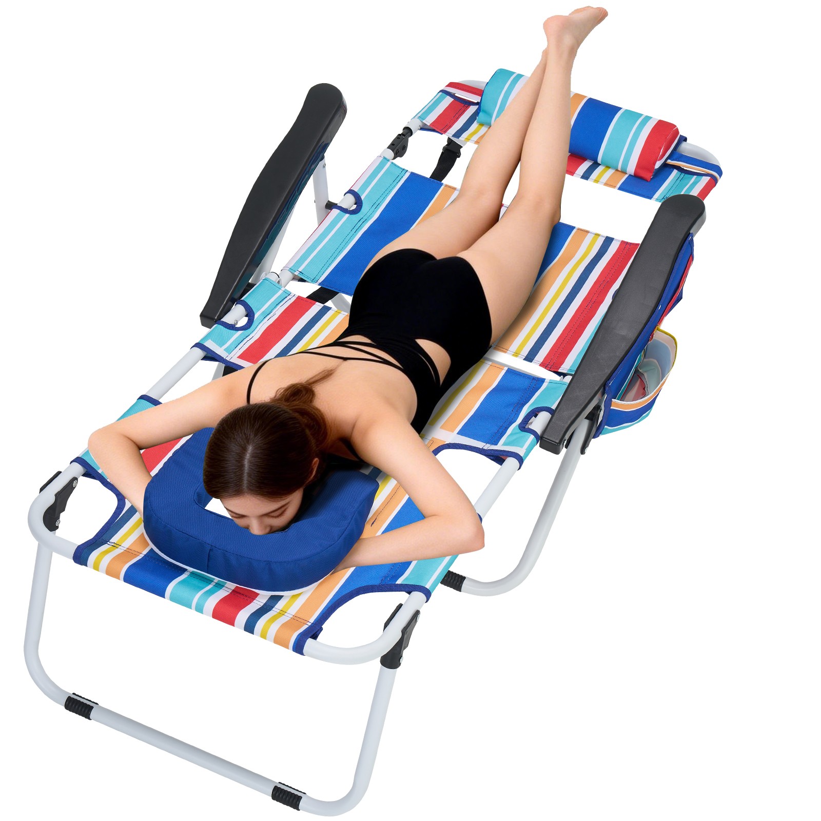 SLSY Tanning Chair with Face Hole 5-Levels Adjustable Reclining Poolside Lounger
