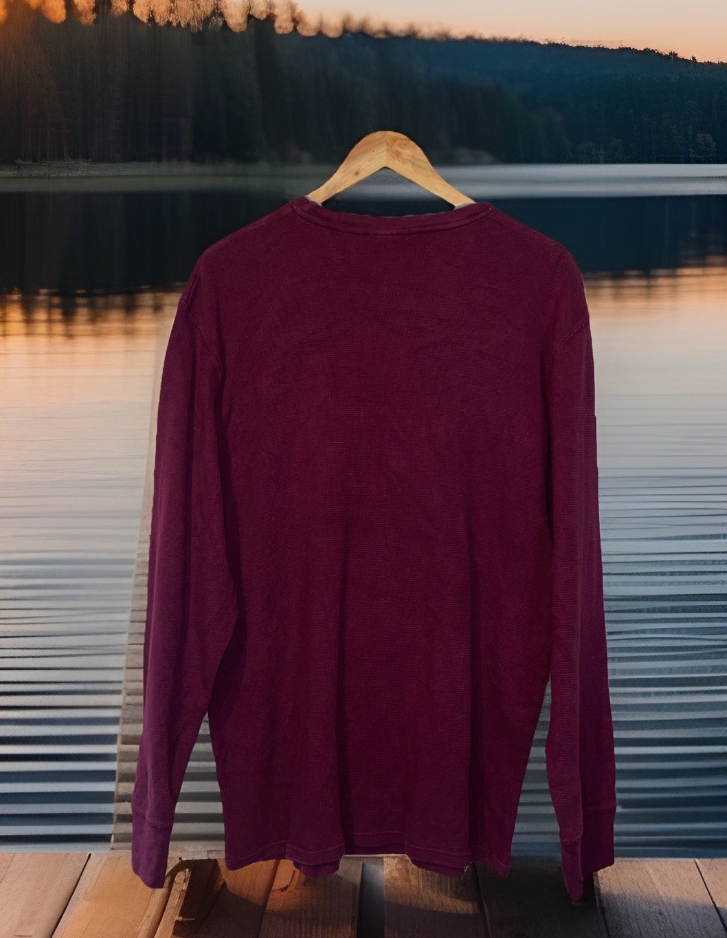 Polo Ralph Lauren Sleepwear Shirt Men 2XL Waffle Knit Maroon Logo Preppy