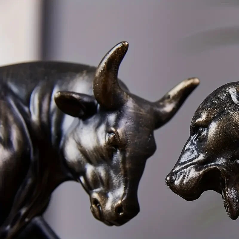 NEW Dark Bronze Style Bull & Bear Fight. Resin Figurine Sculpture 5hx11wx3d