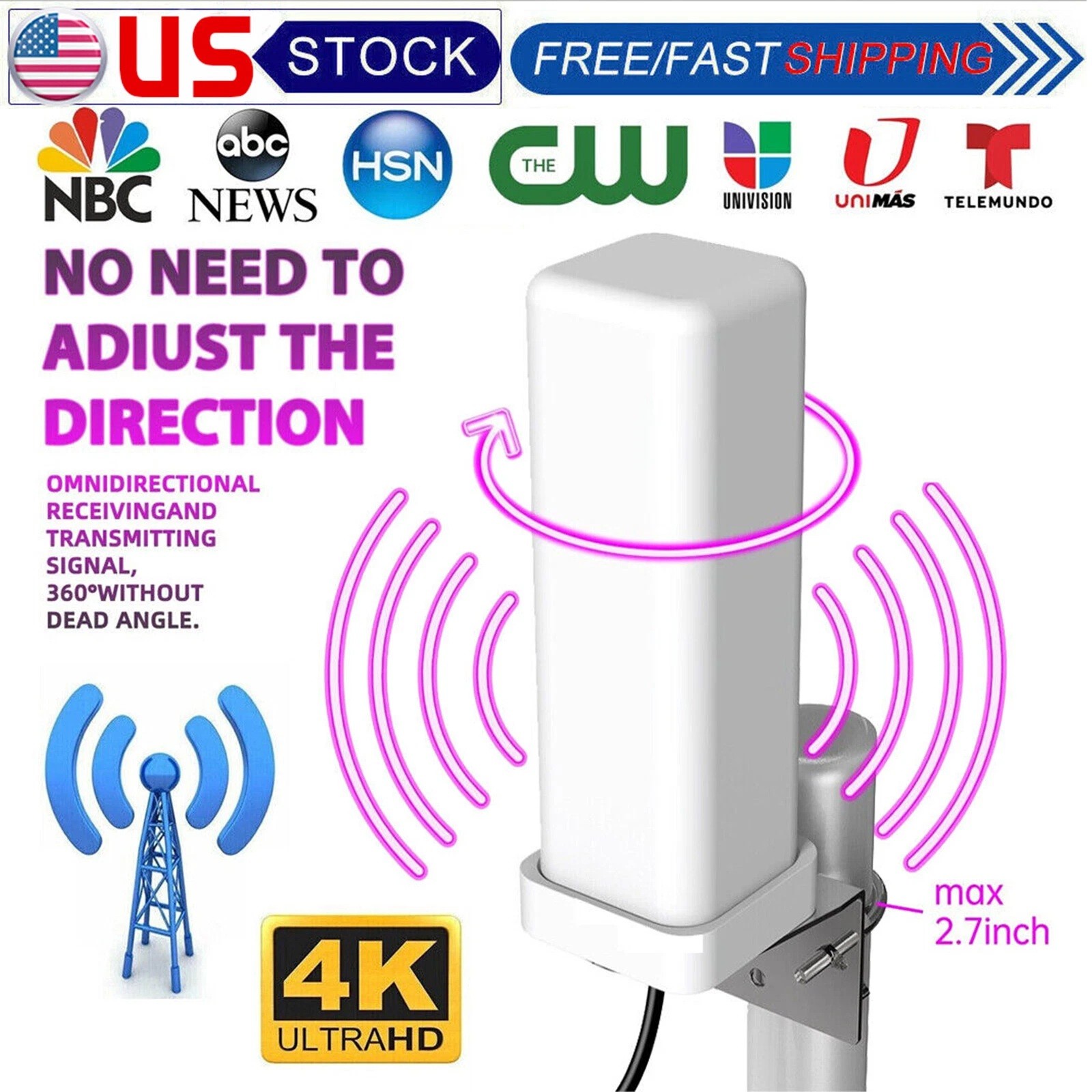 6000 Miles HDTV 1080P Outdoor HD 4K Digital TV Antenna 360° Signal Amplified US