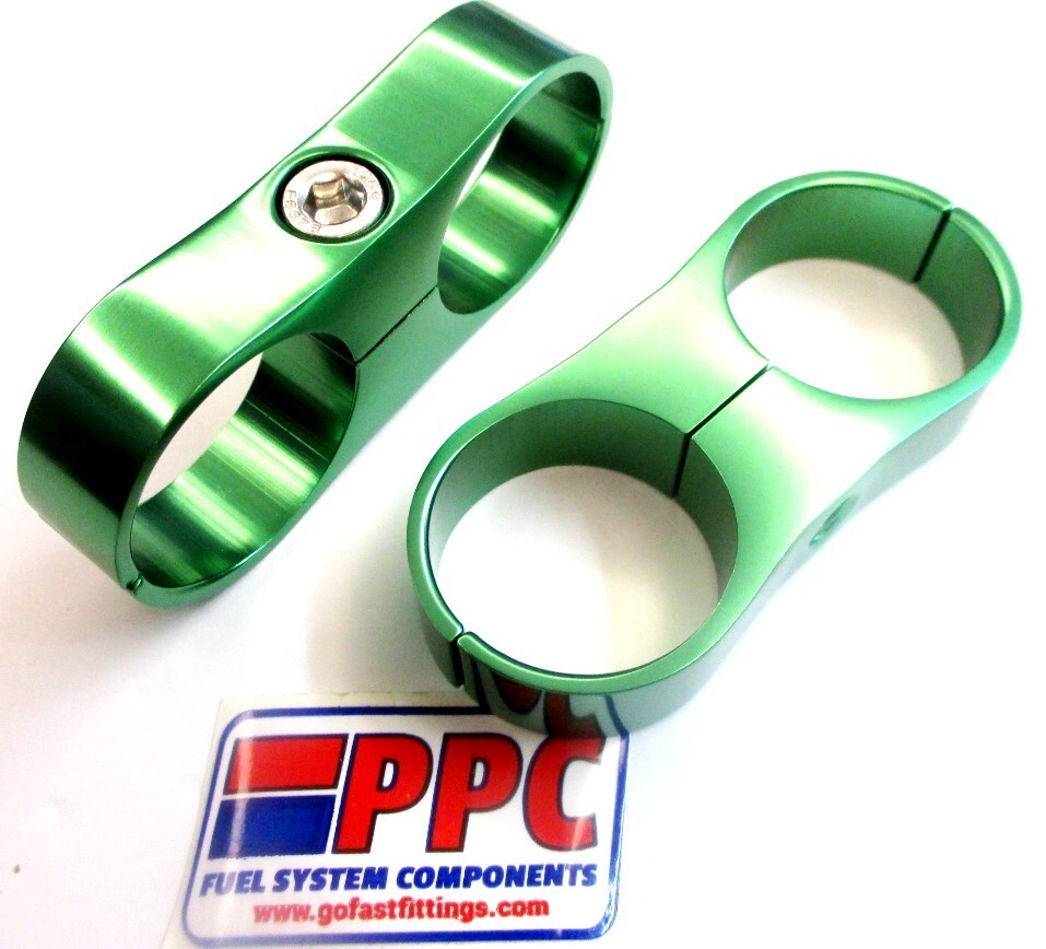 BILLET  ALUMINUM DUAL HOSE SEPARATOR 1 & 1/16" i.d.SHOW POLISHED GREEN 2 PK