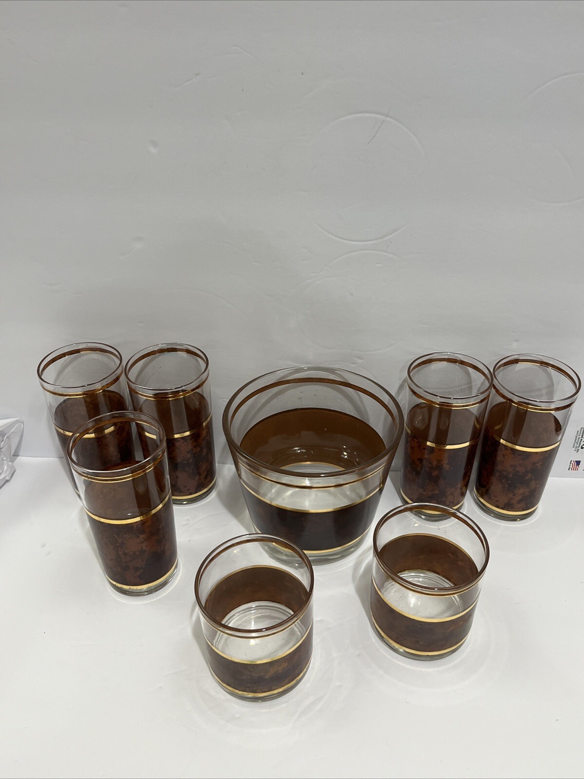 VTG Culver Tortoise Mid-century Set Of 2 rocks, 5 Tumbler Glasses, Ice Bucket