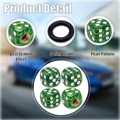 4PCS Pearl Pattern Dice Tire Valve Stem Caps, 4 pcs Dice -Pearl Pattern - Green