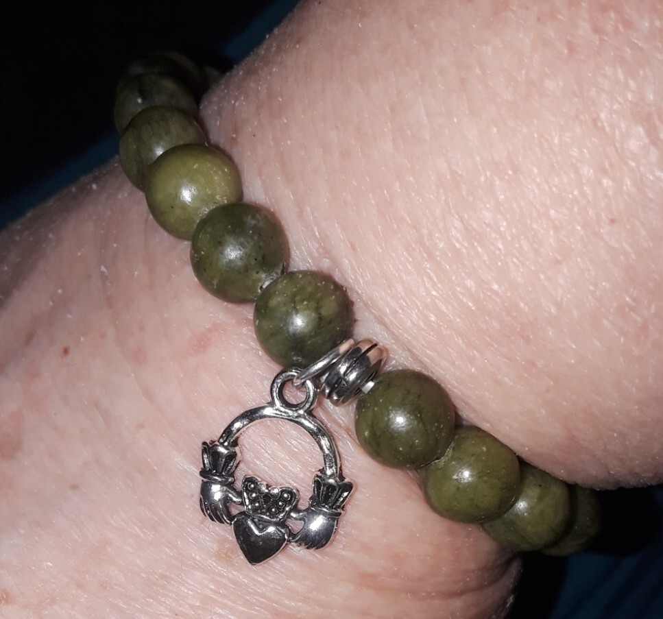 Connemara Marble Bead Bracelet with Irish Claddagh Charm