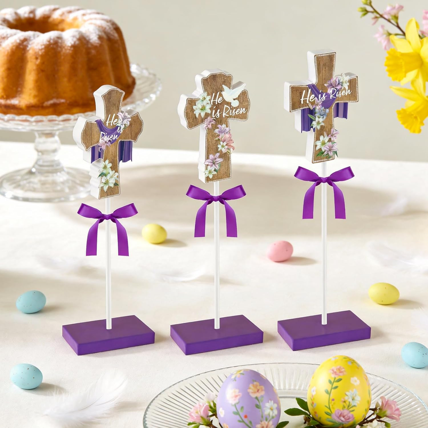 3 PCS He Is Risen Table Decor, Religious Easter Decorations for Home Office, Chr