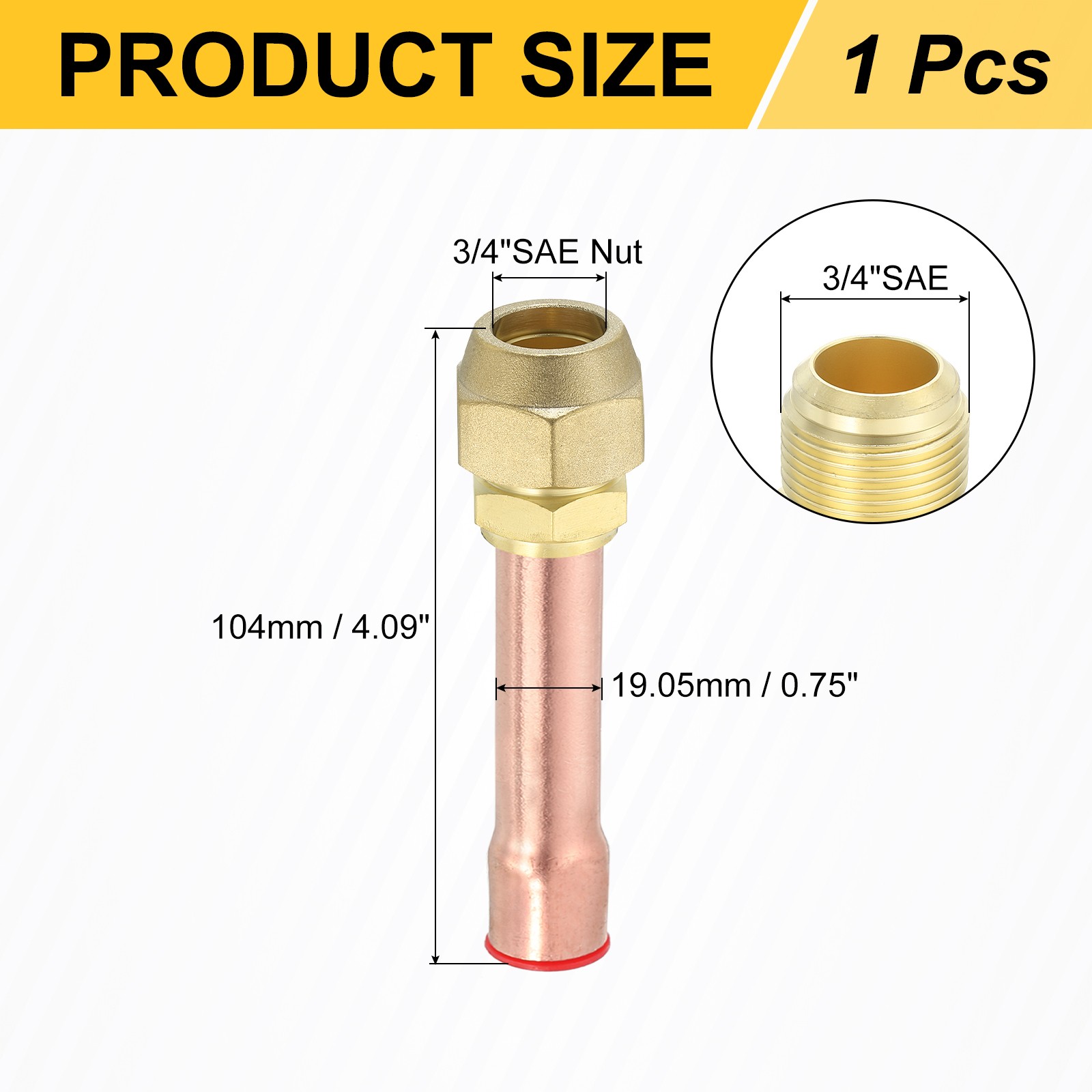 Brass Pipe Fitting 3/4"SAE x 3/4" OD Flare Adapter with Copper Tube