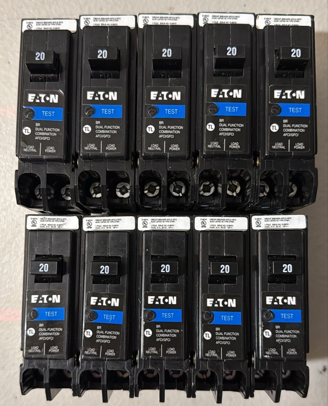 USED 10 PCS Eaton BRP120DF 20A Dual Function Circuit Breaker