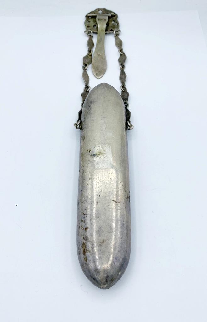 Antique 1800s Chatelaine Eyeglass Holder w/ Clip Featuring Man & Woman