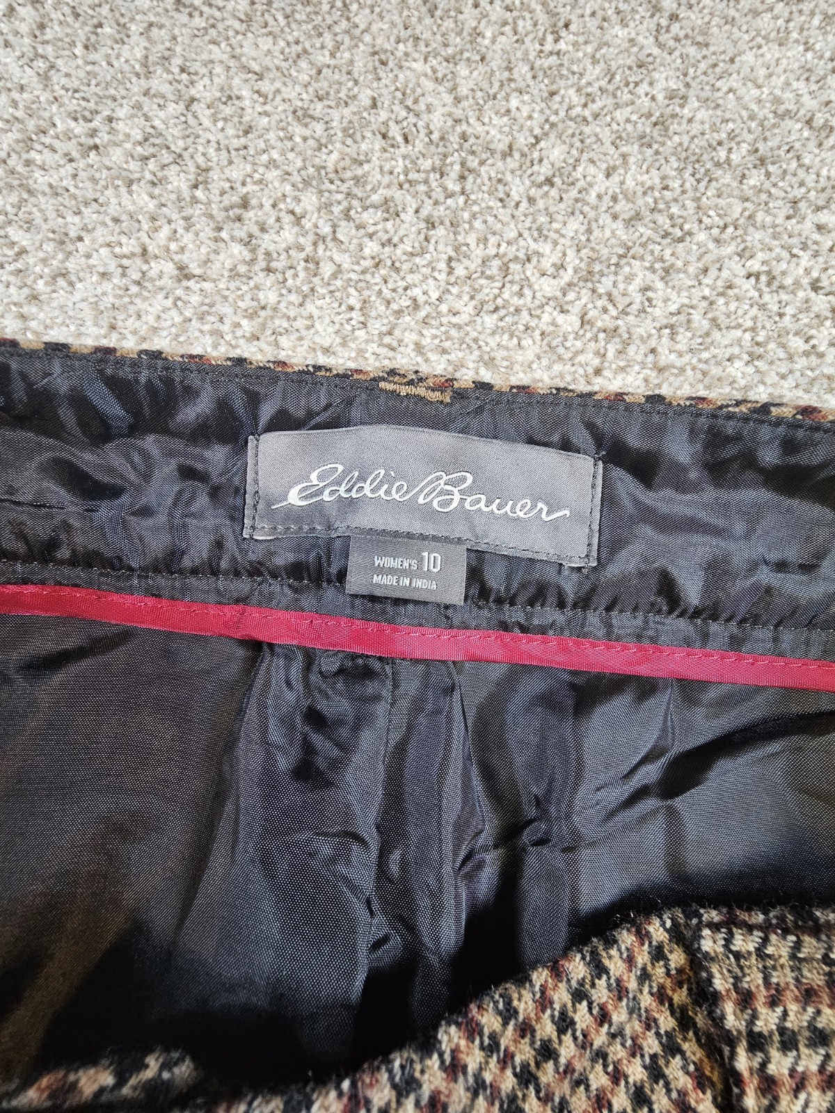 Eddie Bauer Skirt Womens Sz 10 Brown Houndstooth Wool Blend Pencil Lined Career