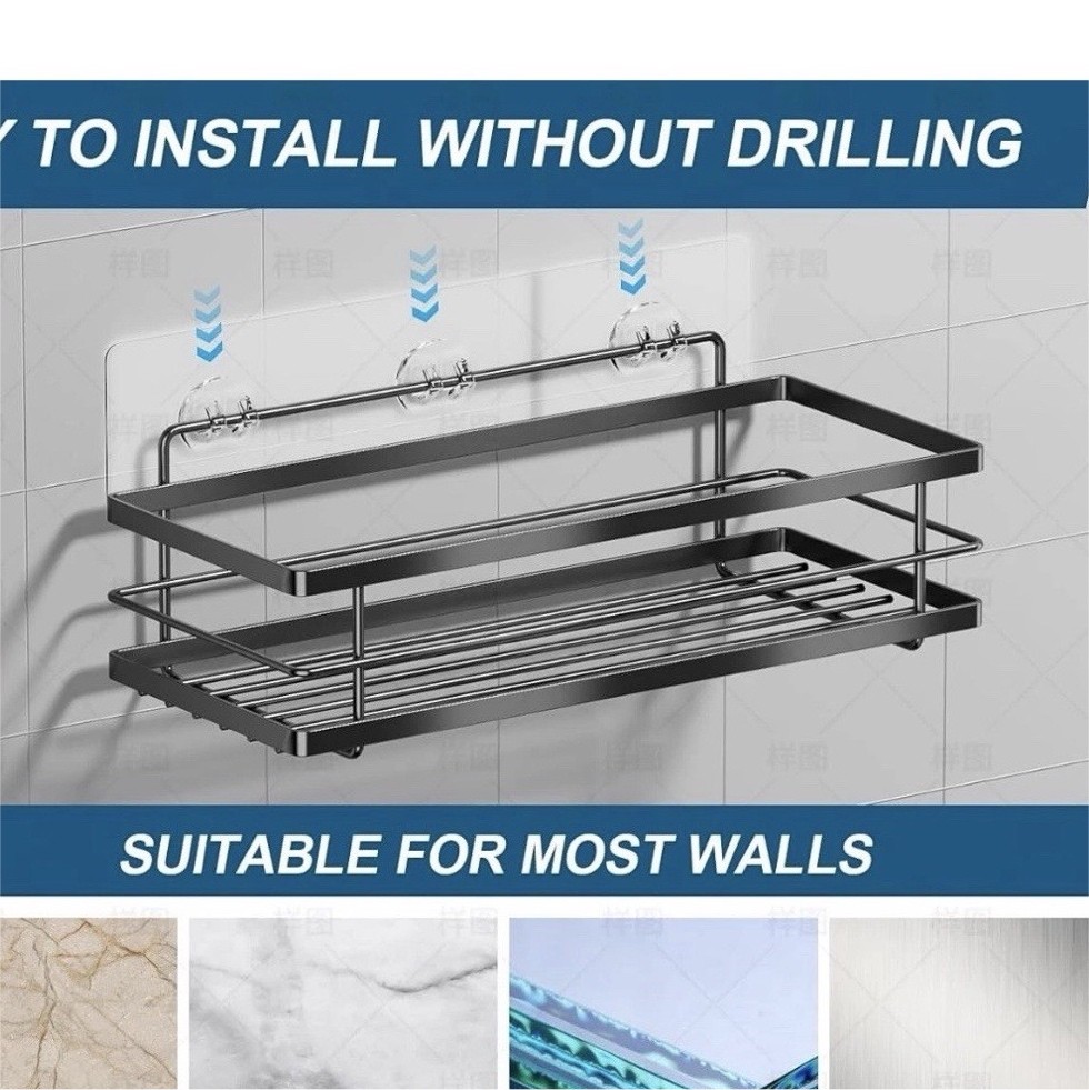 ACMETOP Adhesive Anti-Rust Metal Shower Organizer Set, Black, 3 pcs