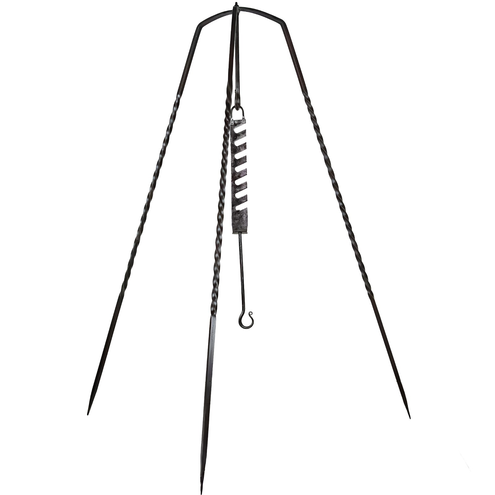 56.5 Inch Medieval Outdoor Camping Forged Iron Tripod w/ Adjustable Pot Hook