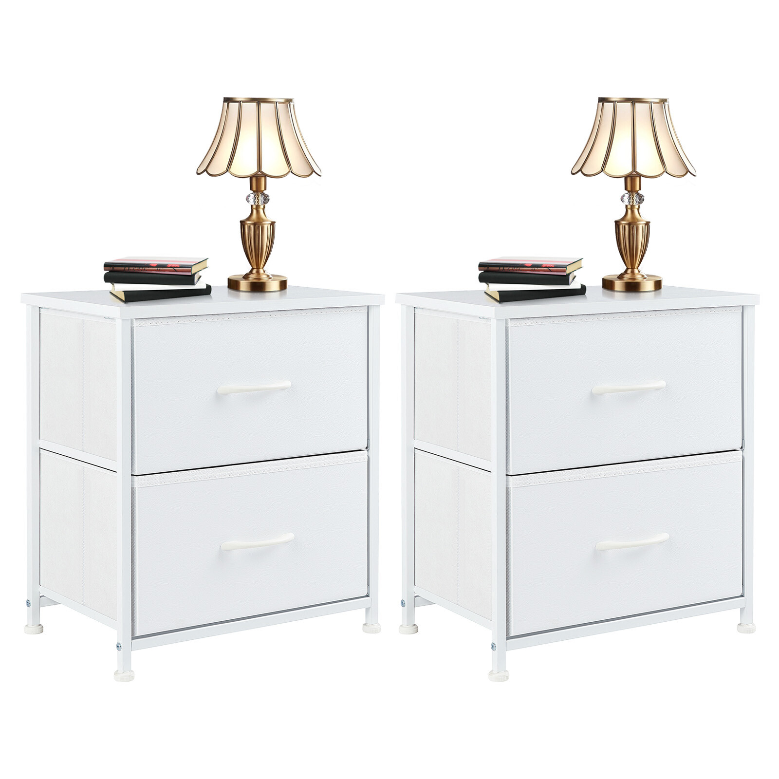 2Pcs Nightstand End Table Side Table with 2 Fabric Drawers Bedside Table Bedroom